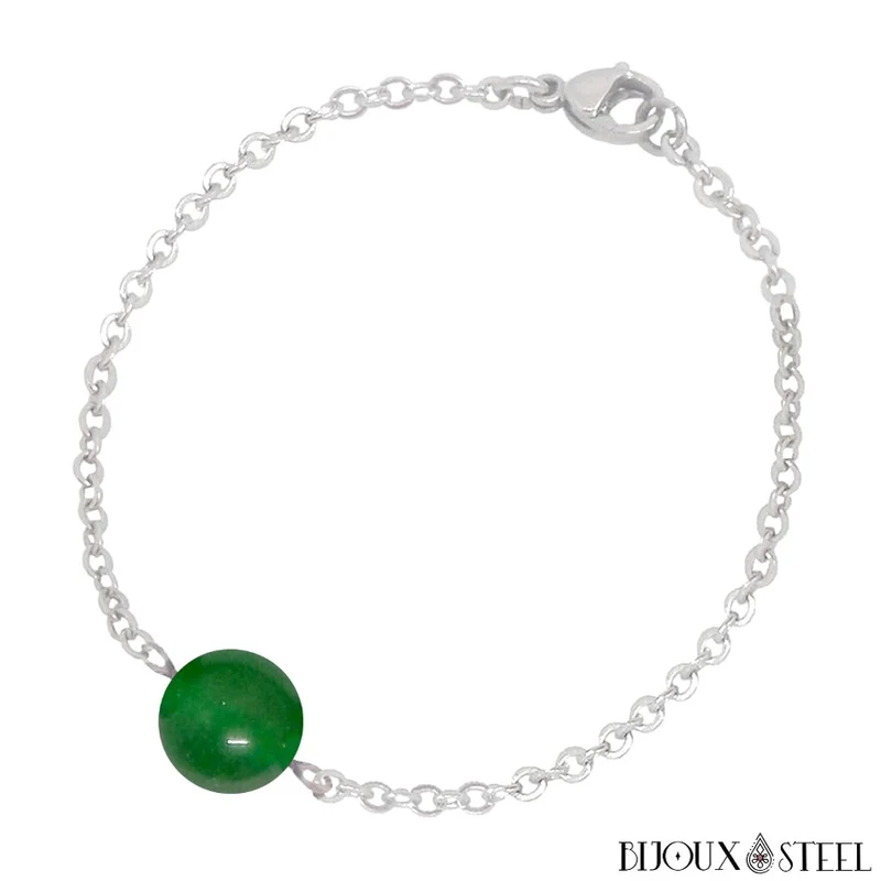 Bracelet à perle de jade de Malaisie en acier inoxydable