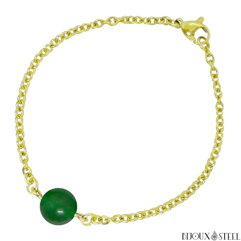Bracelet à perle de jade de Malaisie en acier inoxydable