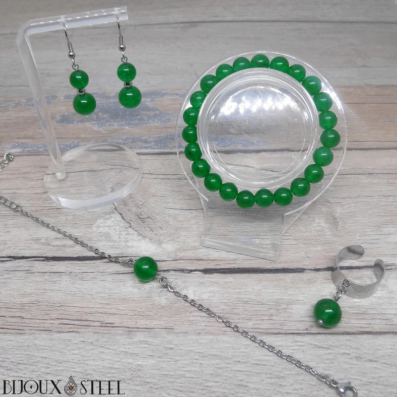 Bracelet à perle de jade de Malaisie en acier inoxydable