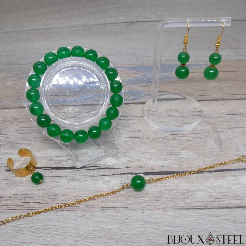 Bracelet à perle de jade de Malaisie en acier inoxydable