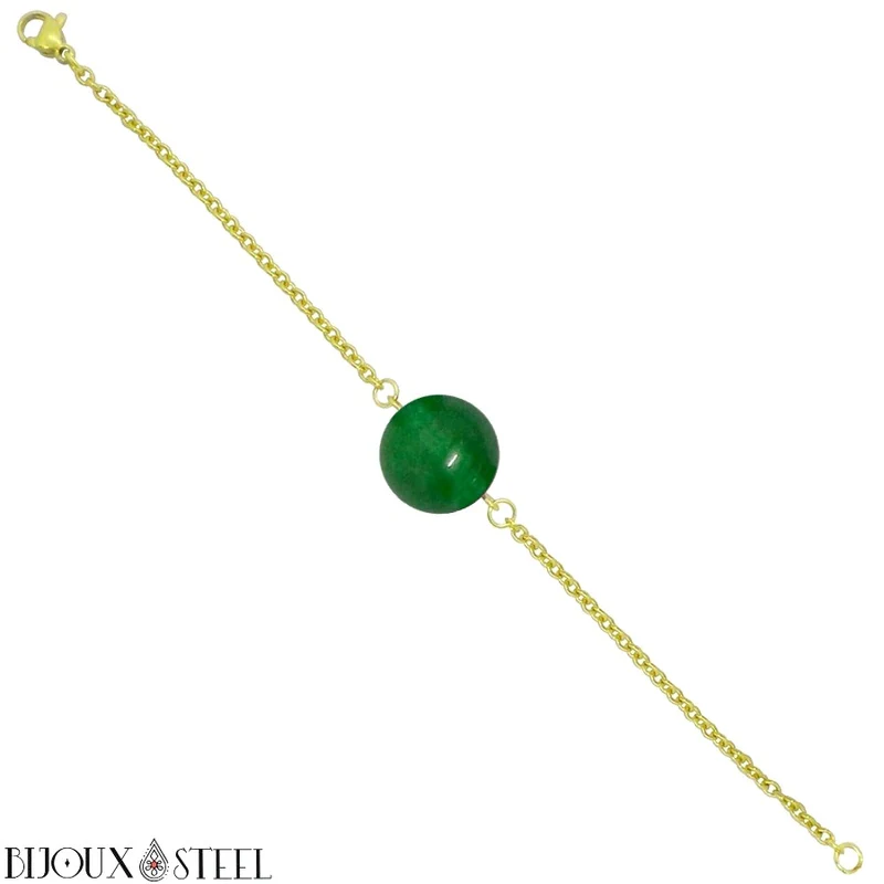 Bracelet à perle de jade de Malaisie en acier inoxydable
