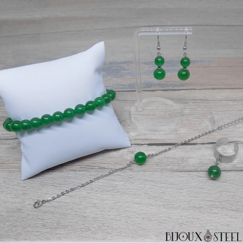 Boucles d'oreilles pendantes doubles perles en jade de Malaisie