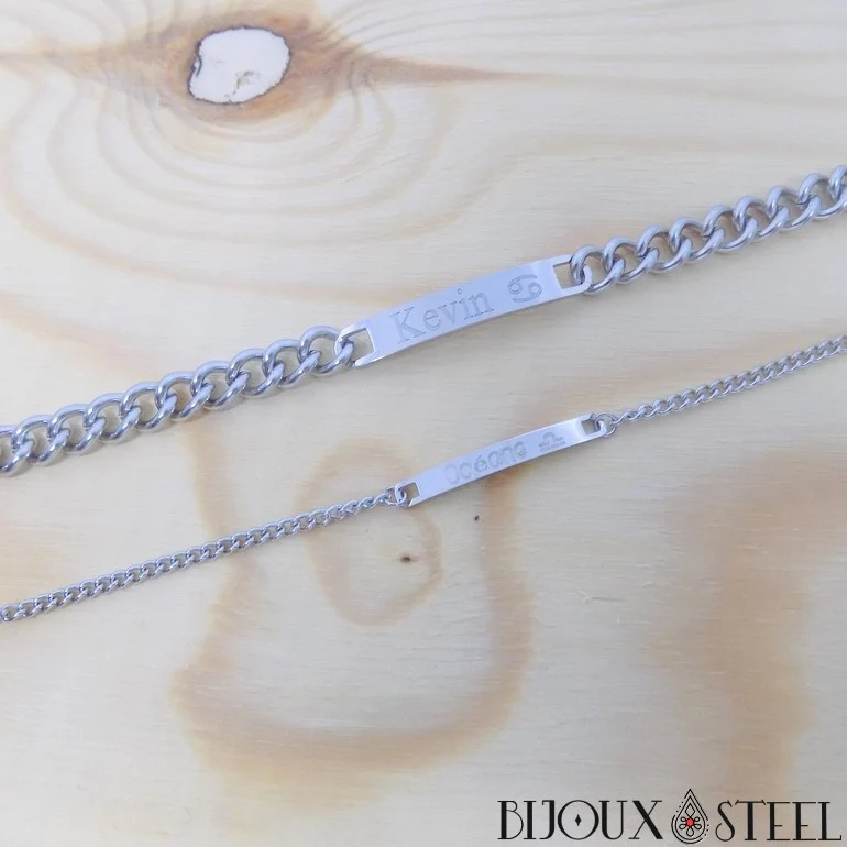 Bracelet gourmette personnalisable femme en acier inoxydable