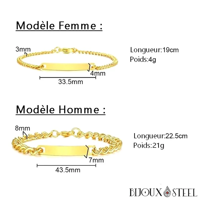 Bracelet gourmette personnalisable femme en acier inoxydable