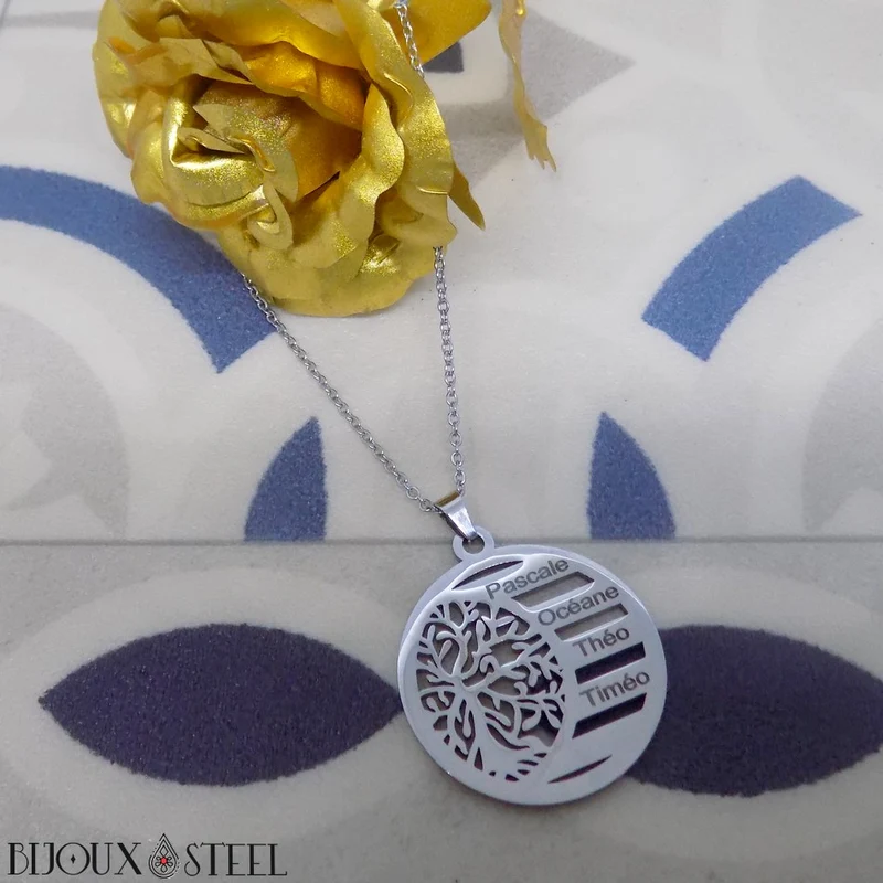 Collier arbre de vie personnalisable en acier inoxydable