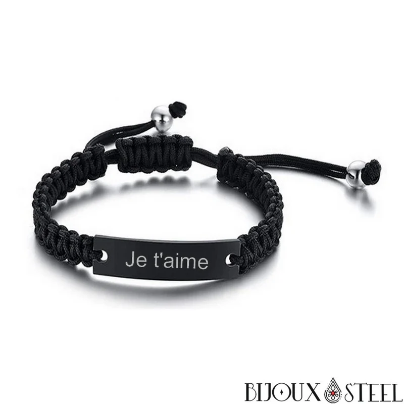 Bracelet tressé personnalisable en cordon et acier inoxydable