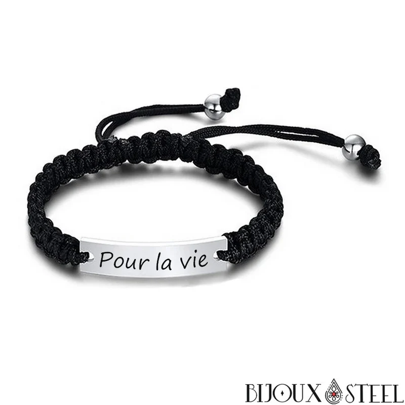 Bracelet tressé personnalisable en cordon et acier inoxydable