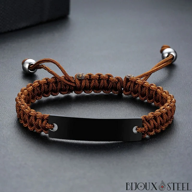 Bracelet tressé personnalisable en cordon et acier inoxydable
