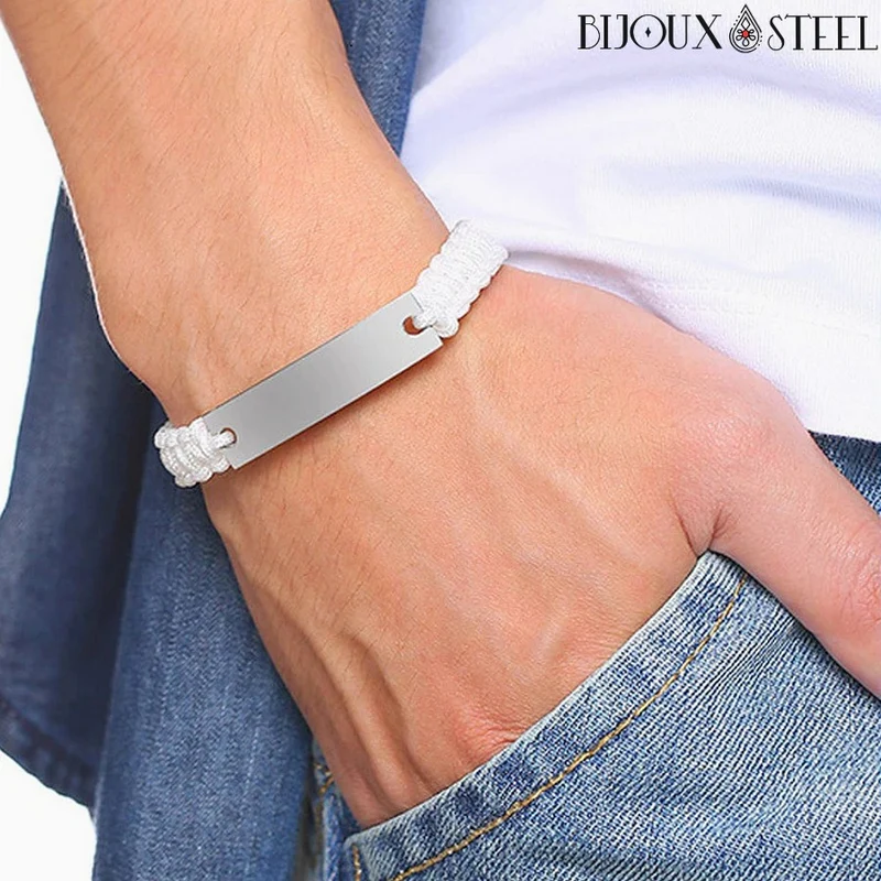 Bracelet tressé personnalisable en cordon et acier inoxydable