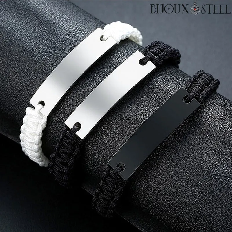Bracelet tressé personnalisable en cordon et acier inoxydable