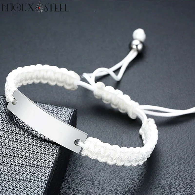 Bracelet tressé personnalisable en cordon et acier inoxydable