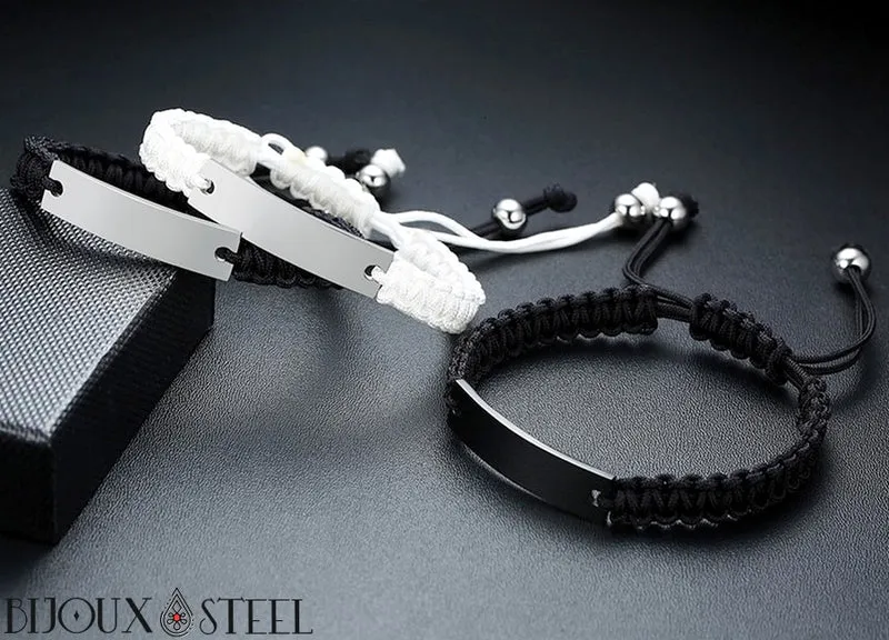Bracelet tressé personnalisable en cordon et acier inoxydable
