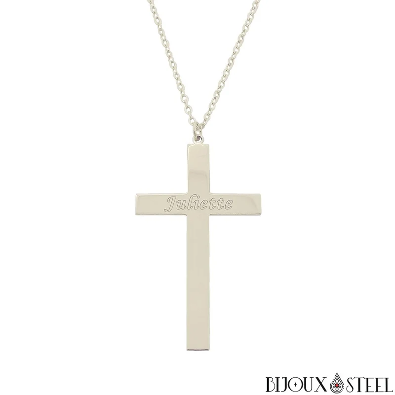 Collier croix personnalisée à prénom en acier inoxydable