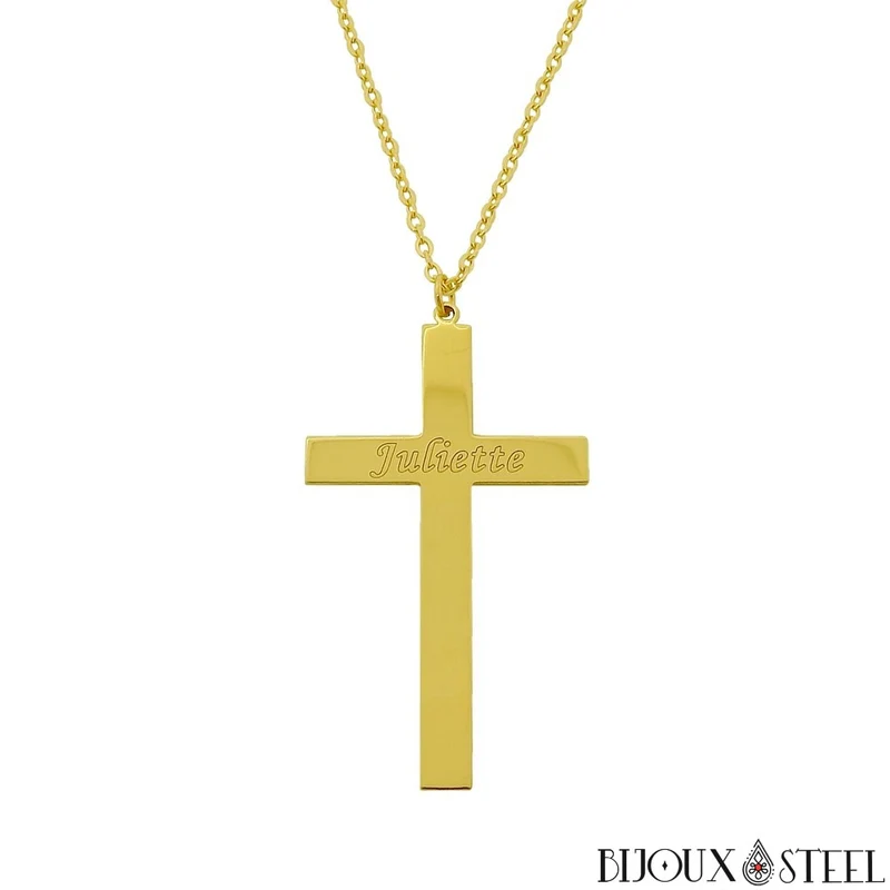 Collier croix personnalisée à prénom en acier inoxydable