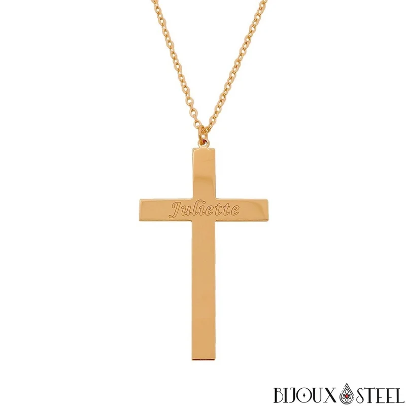 Collier croix personnalisée à prénom en acier inoxydable