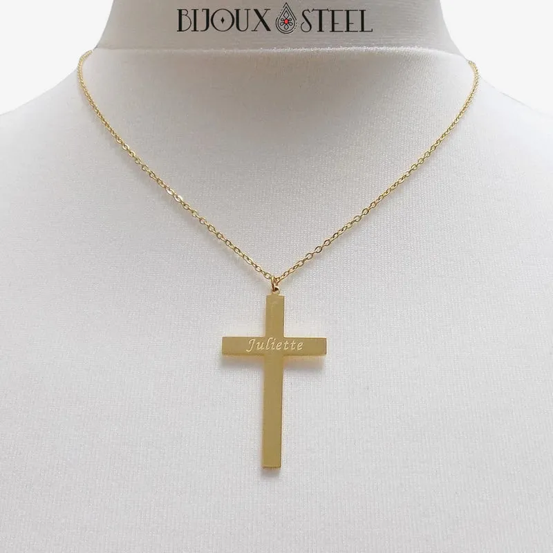 Collier croix personnalisée à prénom en acier inoxydable