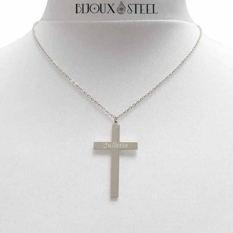 Collier croix personnalisée à prénom en acier inoxydable