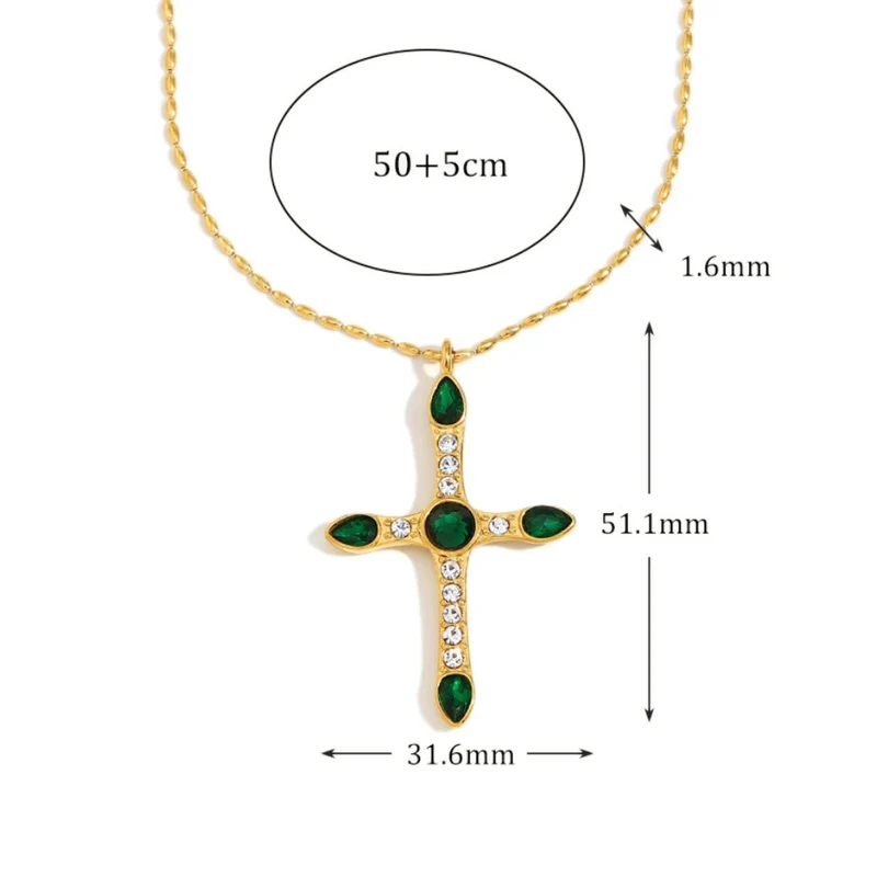 Collier Croix Dorée et Verte