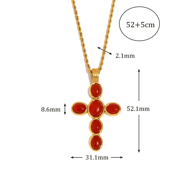 Collier Croix Perles Rouges