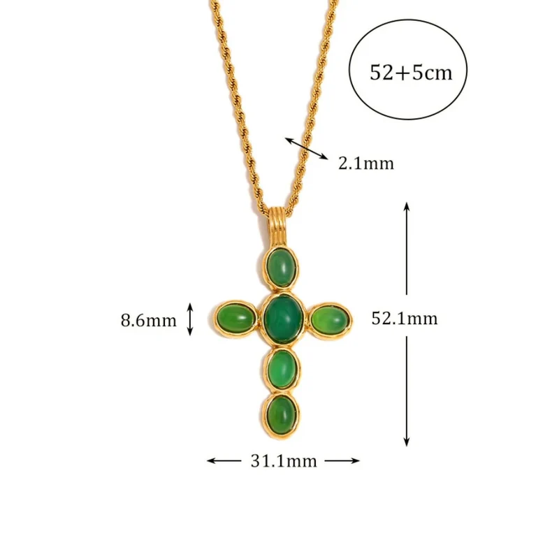 Collier Croix Perles Vertes