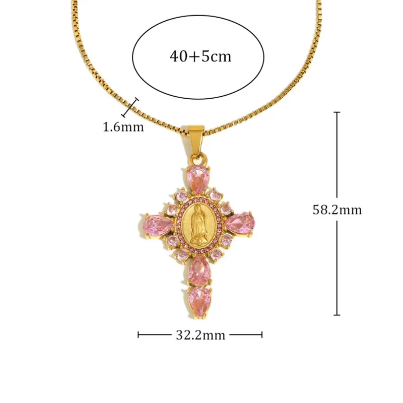 Collier Croix Pierres Roses