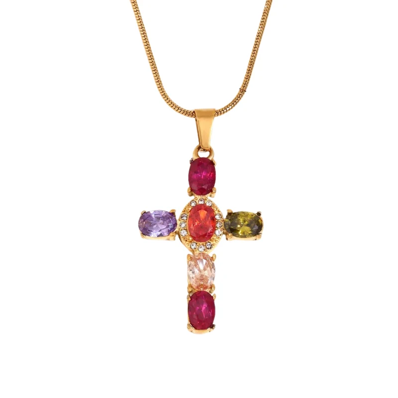 Collier Croix Pierres de Couleurs