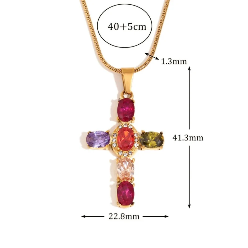 Collier Croix Pierres de Couleurs