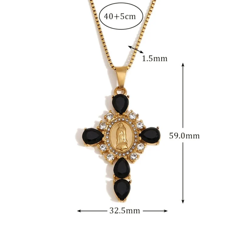 Collier Croix Pierres Noires