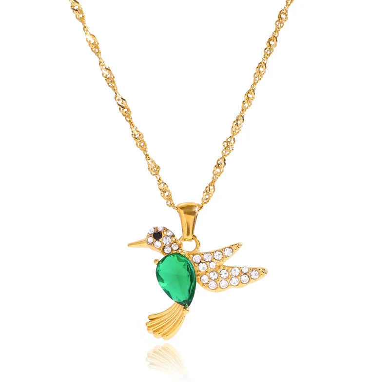 Collier Oiseau et Pierre Verte