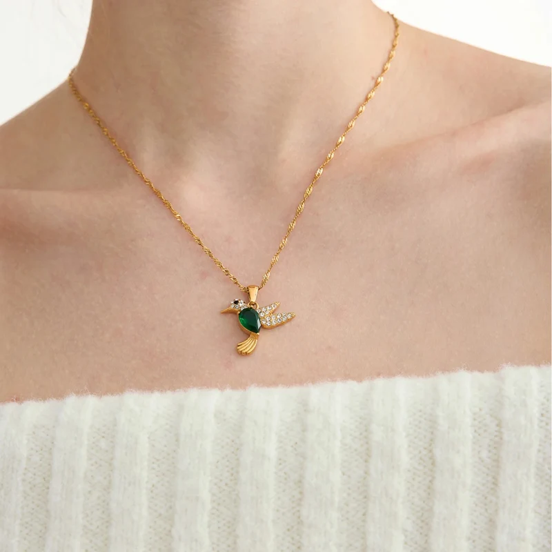 Collier Oiseau et Pierre Verte
