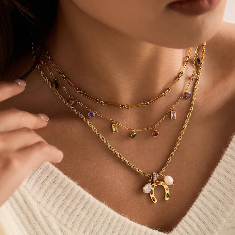 Collier Doré Pampilles Multicolores