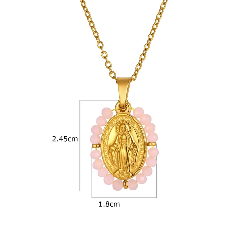 Collier Vierge Marie Perles Roses