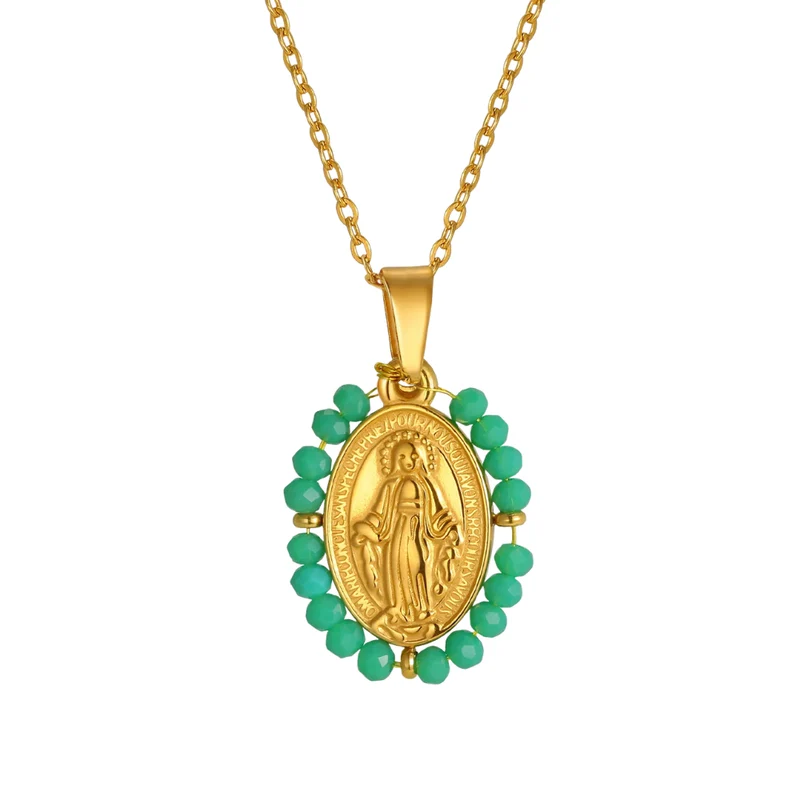 Collier Vierge Marie Perles Vertes