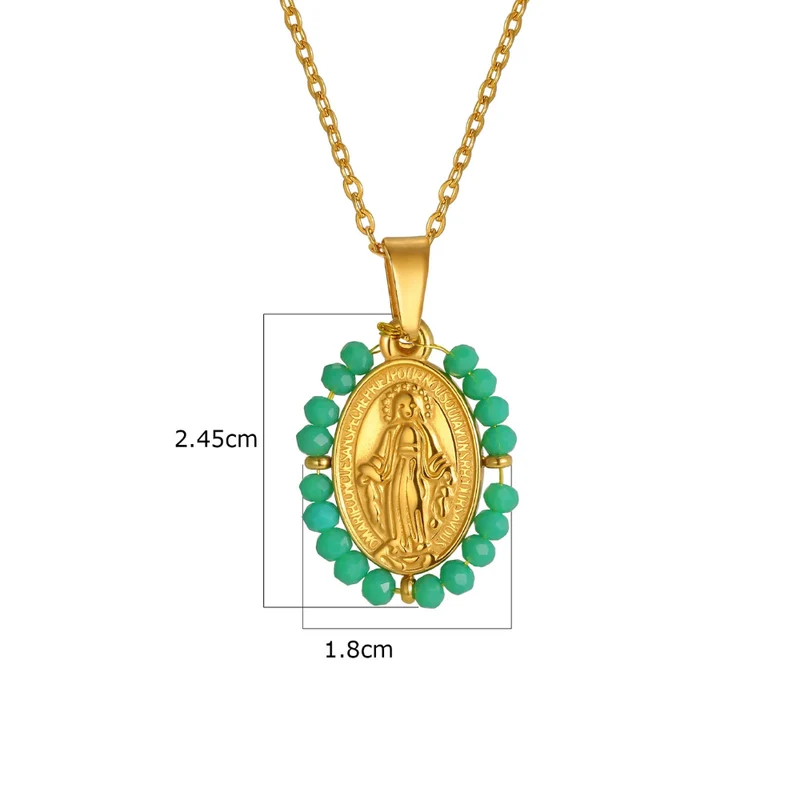 Collier Vierge Marie Perles Vertes