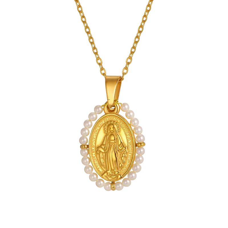 Collier Vierge Marie Perles