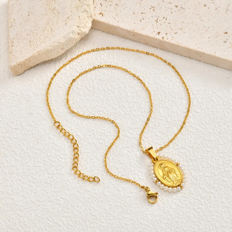 Collier Vierge Marie Perles