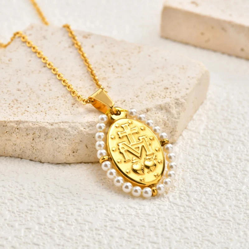 Collier Vierge Marie Perles