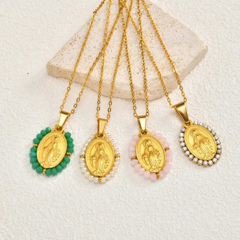 Collier Vierge Marie Perles