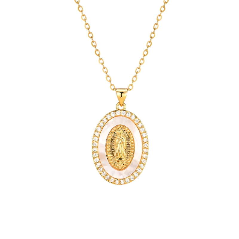 Collier Vierge Marie Blanc et Strass