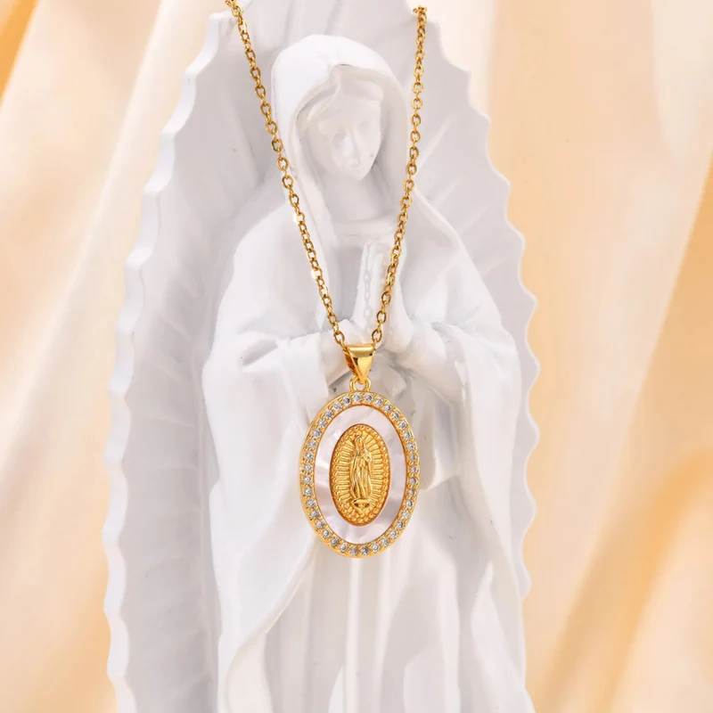 Collier Vierge Marie Blanc et Strass