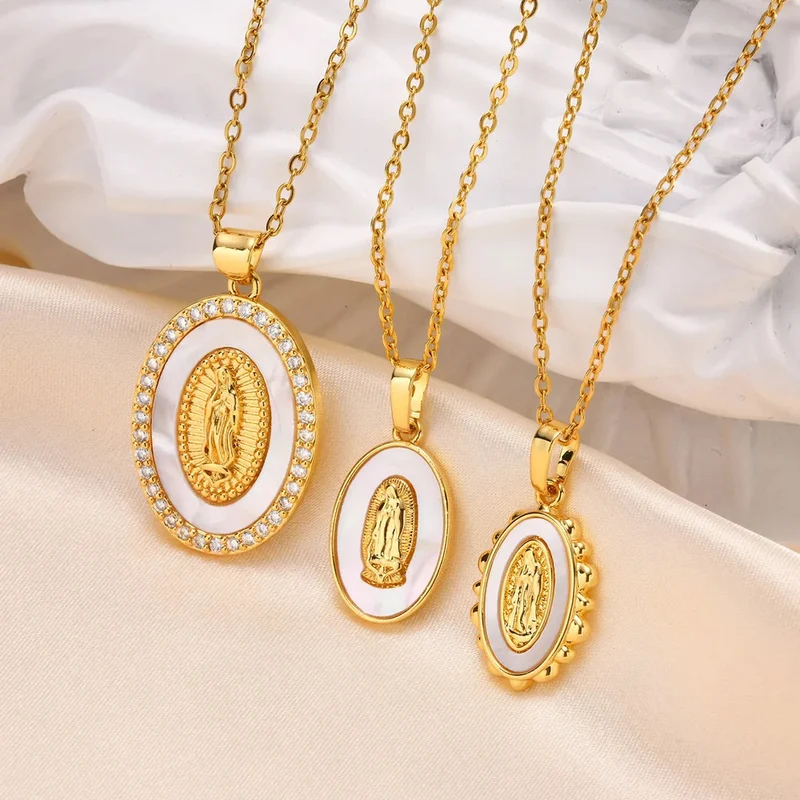 Collier Vierge Marie Blanc et Strass