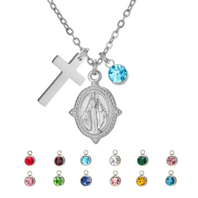 Collier Croix et Vierge avec Diamant