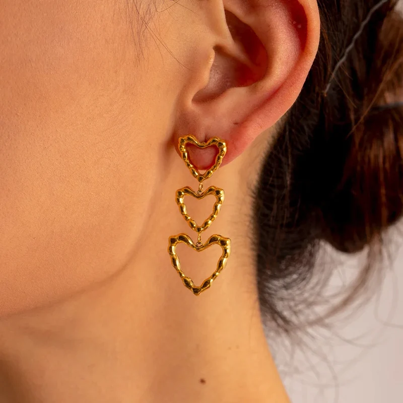 Boucles d'Oreilles Triple Coeurs