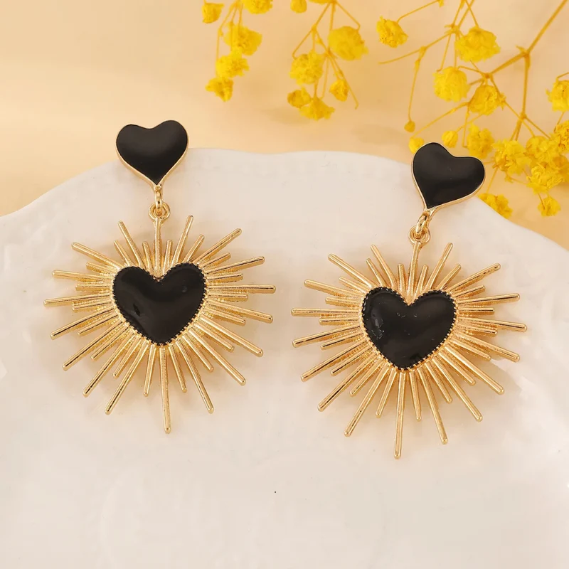 Boucles d'Oreilles Coeur Soleil Noir