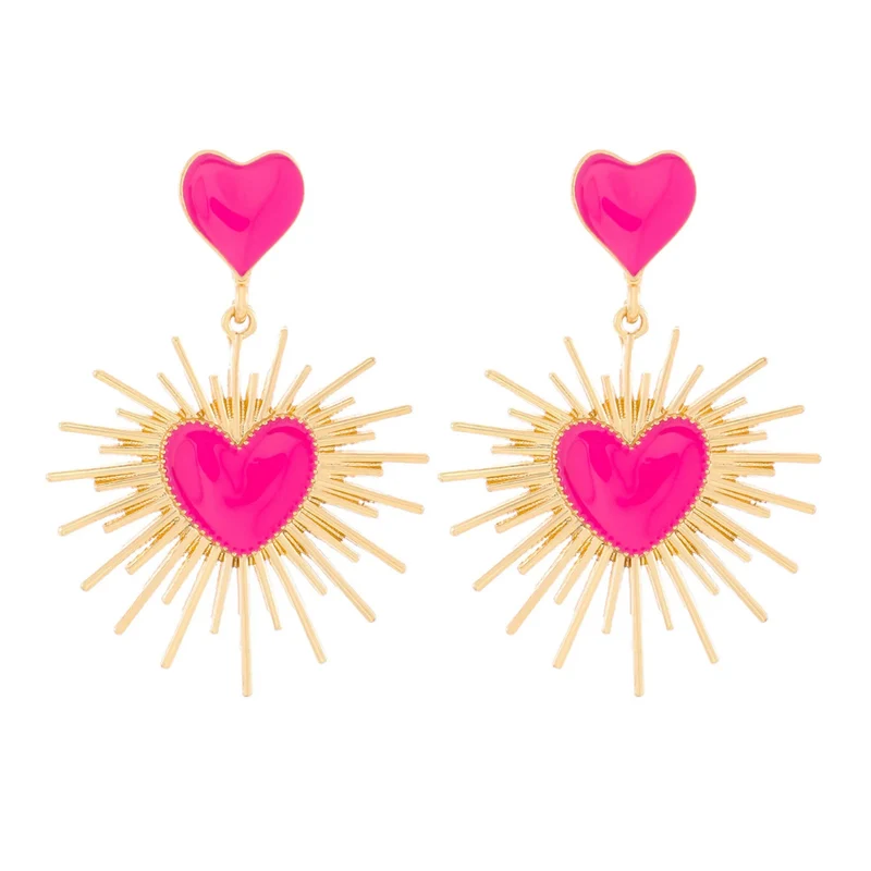 Boucles d'Oreilles Coeur Soleil Rose