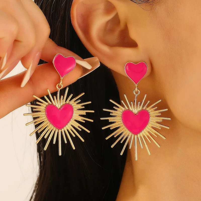 Boucles d'Oreilles Coeur Soleil Rose