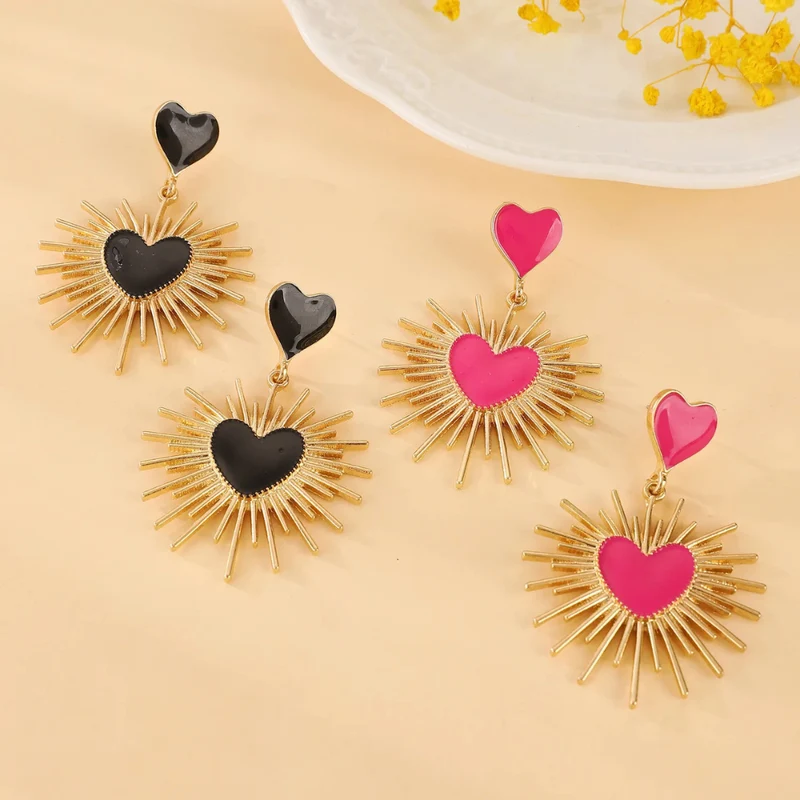 Boucles d'Oreilles Coeur Soleil Rose