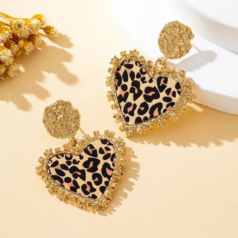Boucles d'Oreilles Coeur Imprimé Léopard