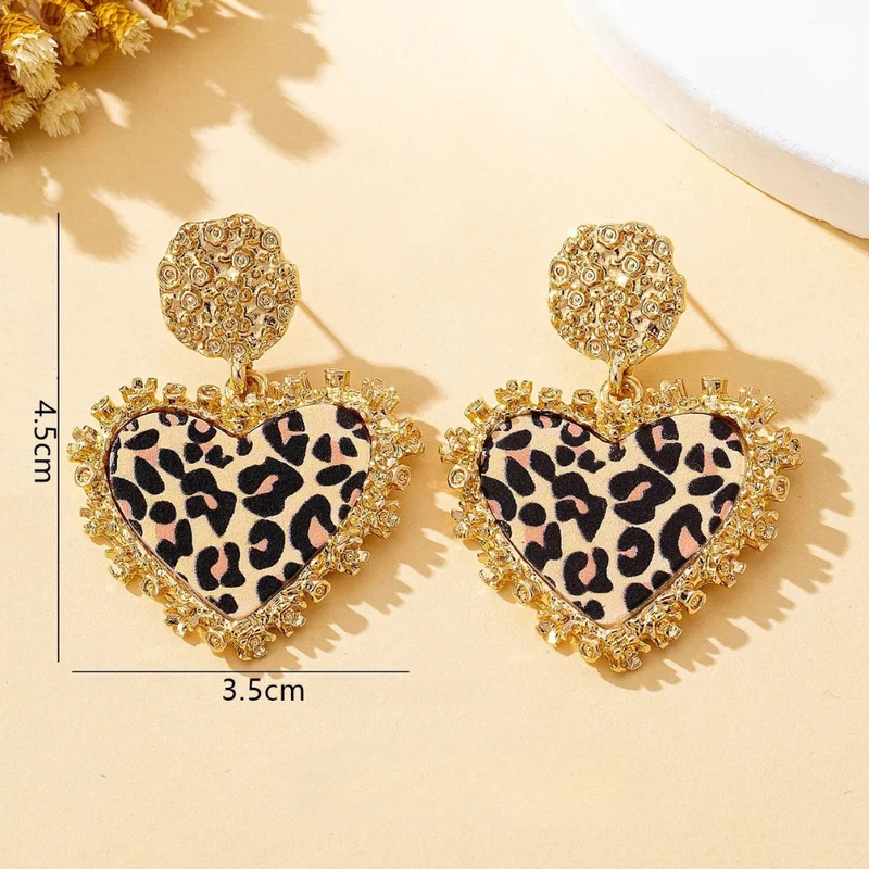 Boucles d'Oreilles Coeur Imprimé Léopard