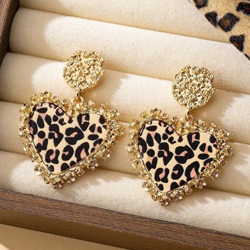 Boucles d'Oreilles Coeur Imprimé Léopard